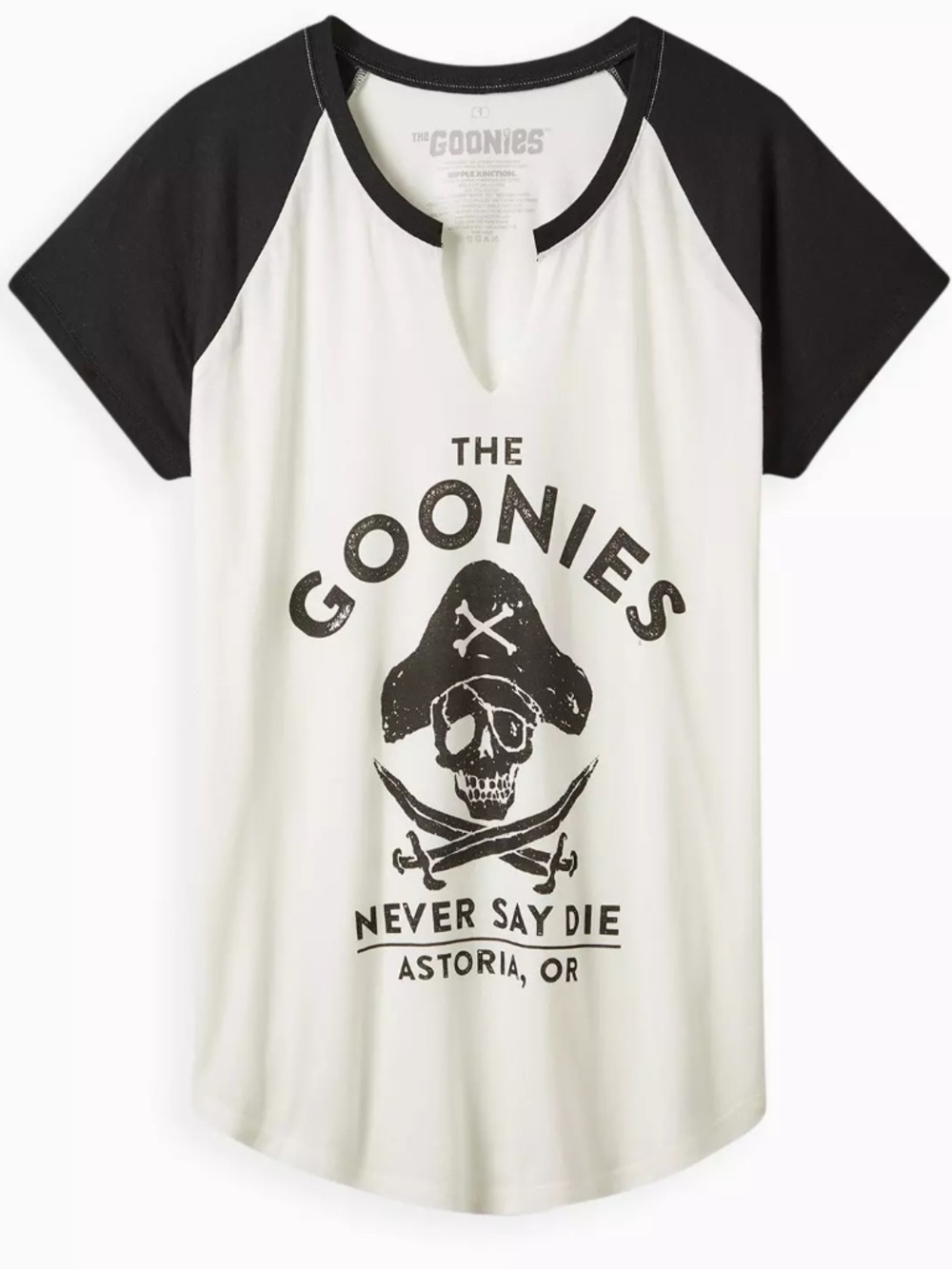 Torrid Tee 4X T-Shirt The Goonies Never Say Die Black/White Raglan Plus Size 80s